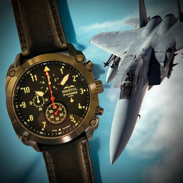 F-15 Eagle Tribute Black Finish, Leather Band Bristol Aviator