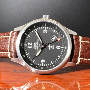 B-17 Tribute - Stainless Steel, Brush Finish, Black Dial, Brown Leather Band with Stitching
