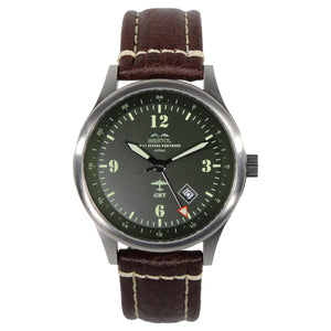 B-17 Tribute - Stainless Brush Finish, Dark Green Dial, Brown Leather Band with Stitching