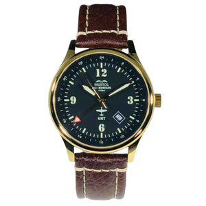 P-51 Mustang Tribute - Gold Finish, Black Dial, Brown Leather Band