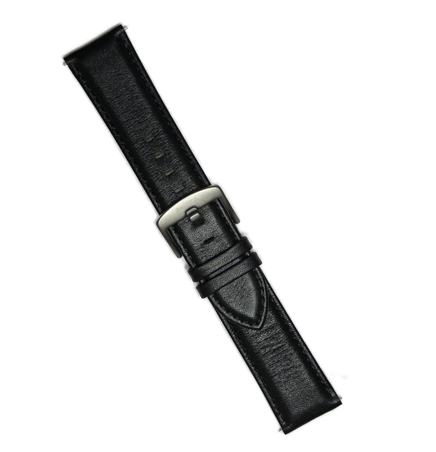 STRAP - BLACK LEATHER STRAP - BLACK STITCHING - 24MM