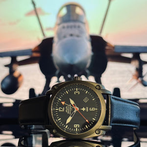 F-18 Hornet Tribute - Gun Metal Finish, Black Dial, Black Leather Band