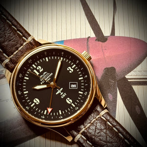 P-51 Mustang Tribute - Gold Finish, Black Dial, Brown Leather Band