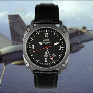 F-18 Hornet Tribute - Gun Metal Finish, Black Dial, Black Leather Band