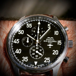 B-25 Mitchell Tribute - Stainless Steel, Brush Finish, Black Leather Band