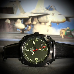 F-18 Hornet Tribute - Black Finish, Dark Green Dial, Black Leather Band