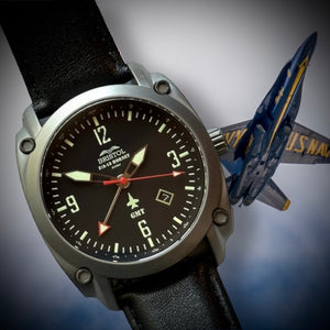 F-18 Hornet Tribute - Gun Metal Finish, Black Dial, Black Leather Band