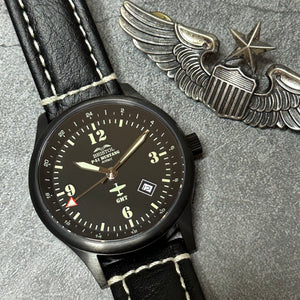 P-51 Mustang Tribute - Stainless Steel, Black Finish, Black Leather Band