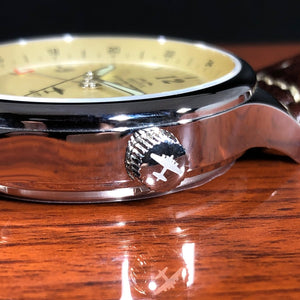 B-17 Tribute - Polished Finish, Beige Dial, Stainless Steel, Brown Leather Band with Stitching