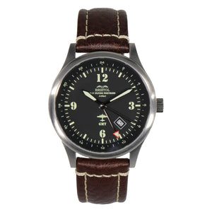 B-17 Tribute - Stainless Steel, Brush Finish, Black Dial, Brown Leather Band with Stitching