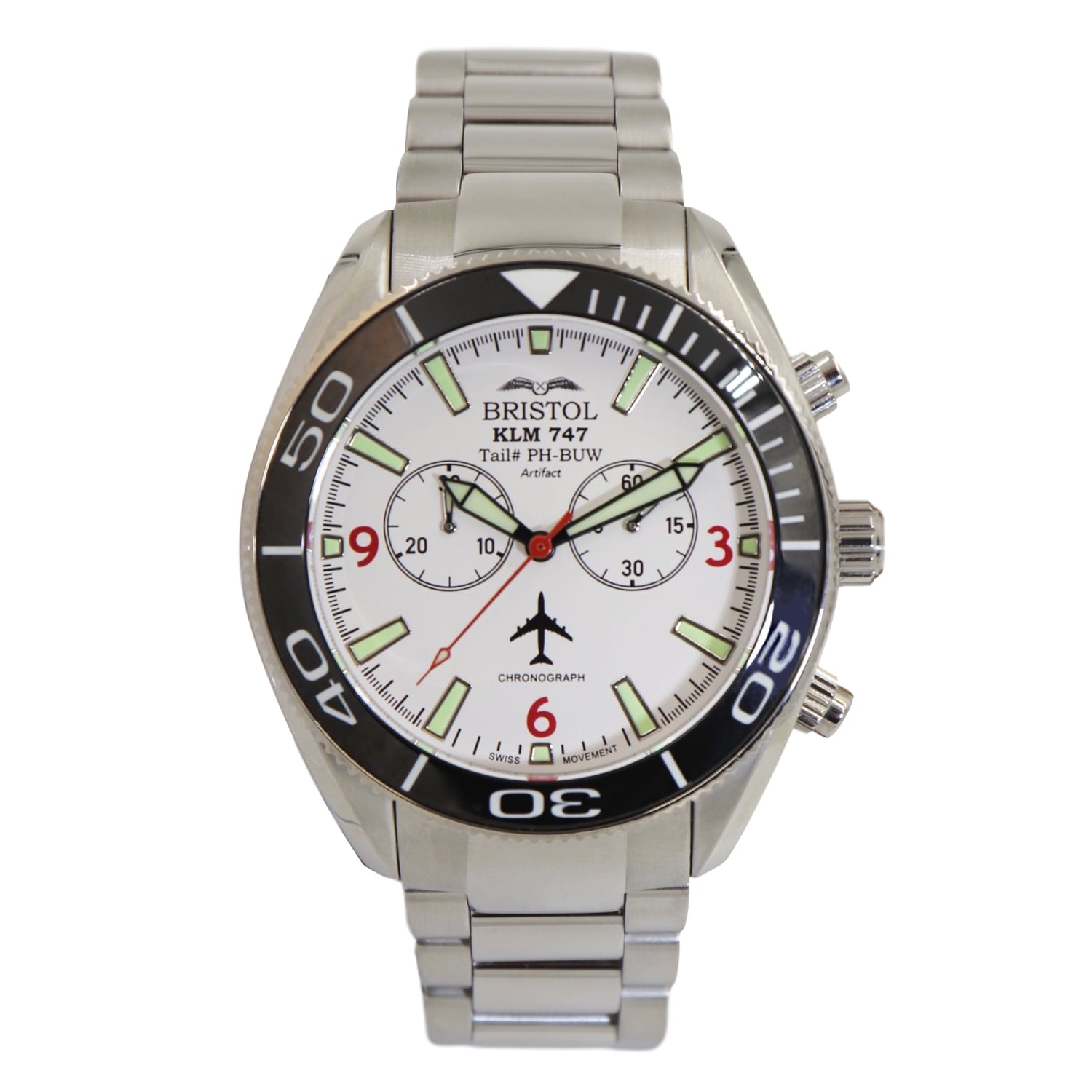 747 Tribute Stainless Steel, White Dial Bristol Aviator Watches