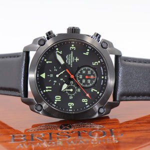 A-10 Thunderbolt - Black Finish, Leather Band - Bristol Aviator Watches, Bristol Watch Company, www.bristolwatchcompany.com