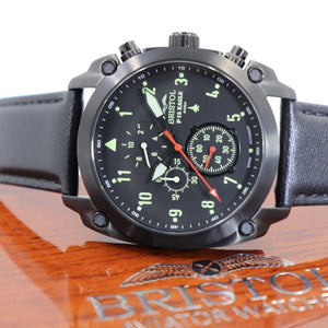 F-15 Eagle, Black Finish, Leather Band - Bristol Aviator Watches, Bristol Watch Company, www.bristolwatchcompany.com