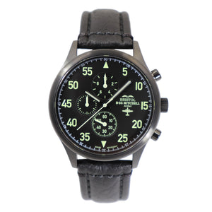B-25 Mitchell - Black Finish, Black Leather Band - Bristol Aviator Watches, Bristol Watch Company, www.bristolwatchcompany.com