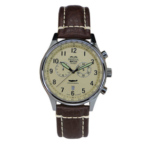 R6753 - Our Spitfire R6753 Tribute - Stainless Steel, Polished Finish, Beige Dial, Brown Leather Band